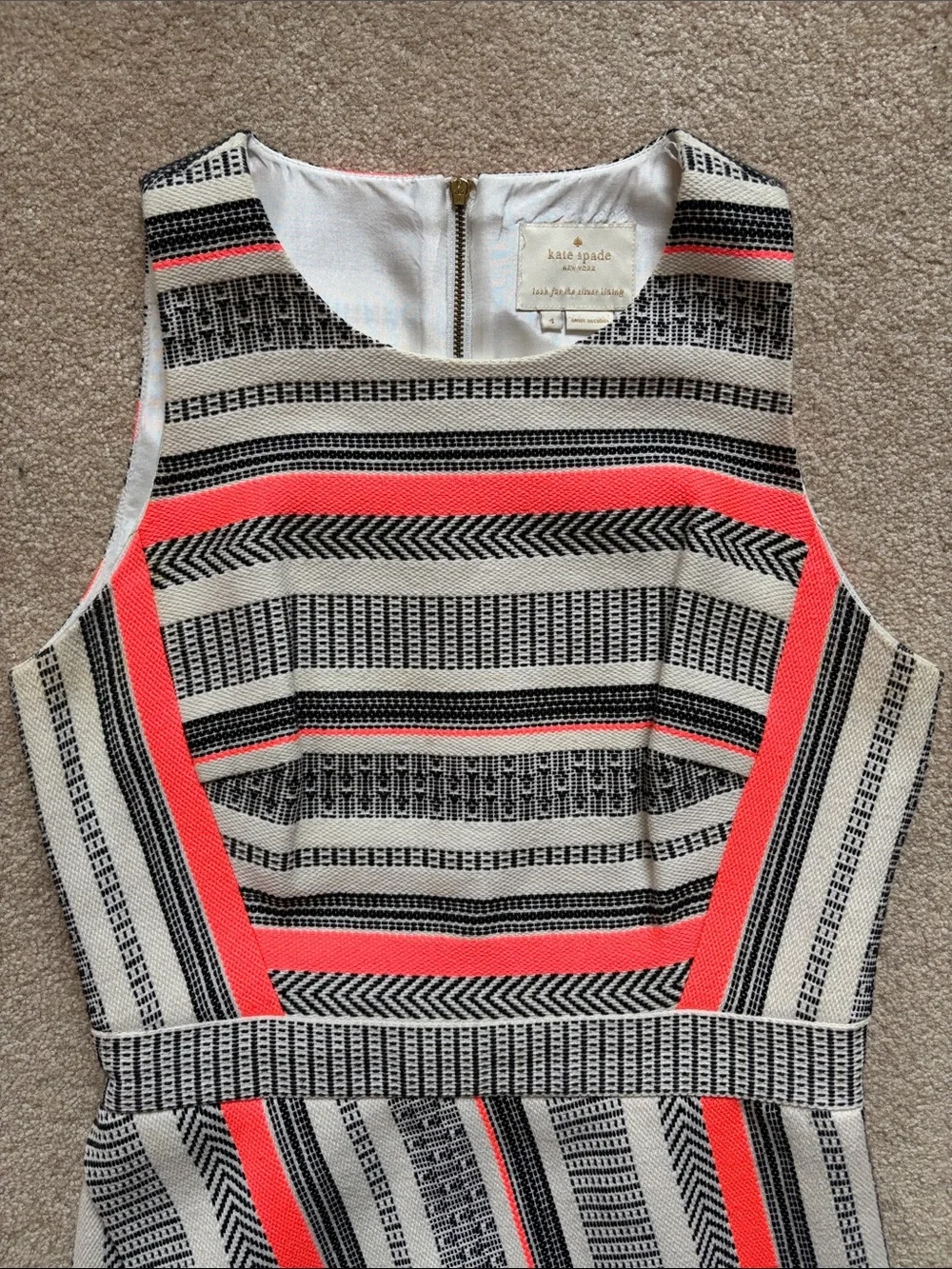 Sleeveless Coral Stripe A-Line Dress